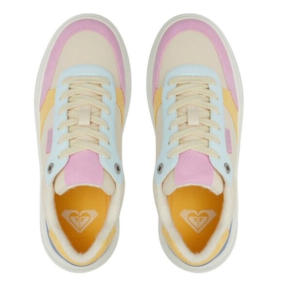 Roxy Carver Sneakers Size 6.5 Platform Parchment Multi Colorblock Low Top Laceup - Picture 1 of 11